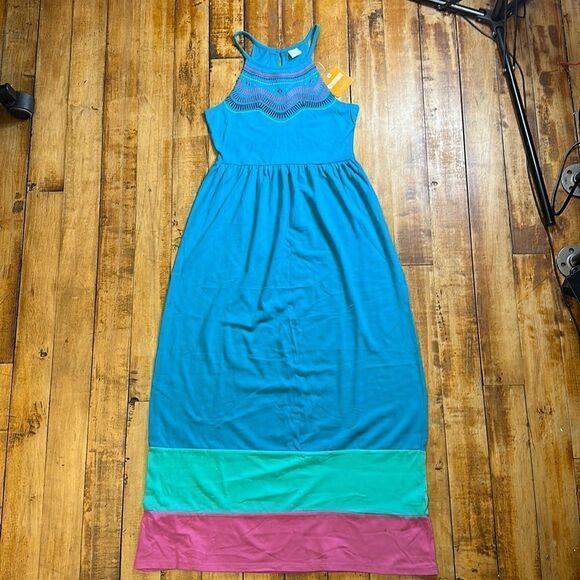 Gymboree Girls size 10 to 12 Large Maxi dress New blue colorblock vacation - Picture 2 of 6